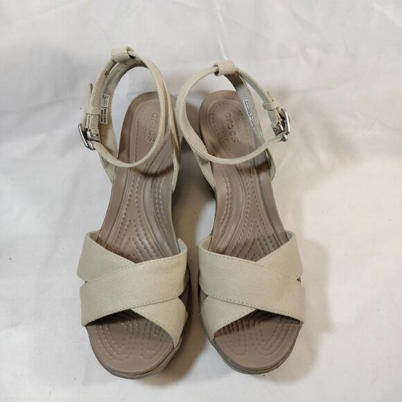 Crocs Leigh II Cream Canvas Strap Wedge Heels NWOT - Picture 6 of 10